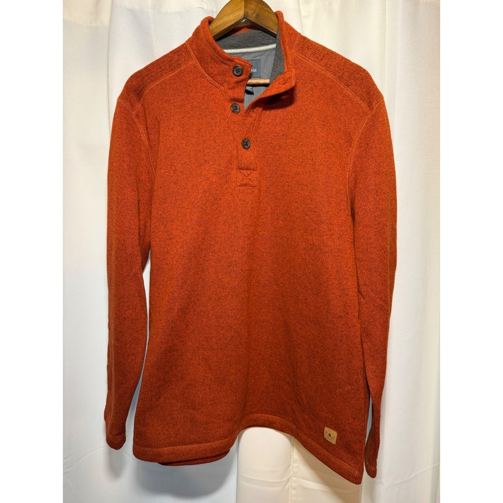 G.H. Bass & Co Men's XL Fleece Lined Henley Sweater Pullover Burnt Orange Mock